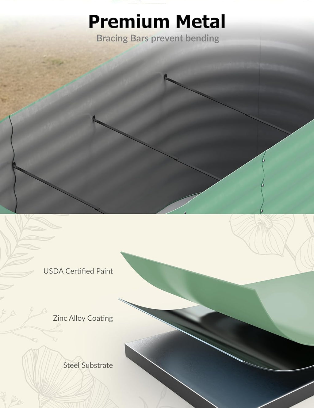 2 Pcs Raised Garden Beds Outdoor 10x4x1.5 ft - Galvanized Steel Planter Box for Vegetables, Flowers, Rust-Resistant Garden Box, Easy Assembly Raised Beds, Durable Planters for Outdoor Plants, Green