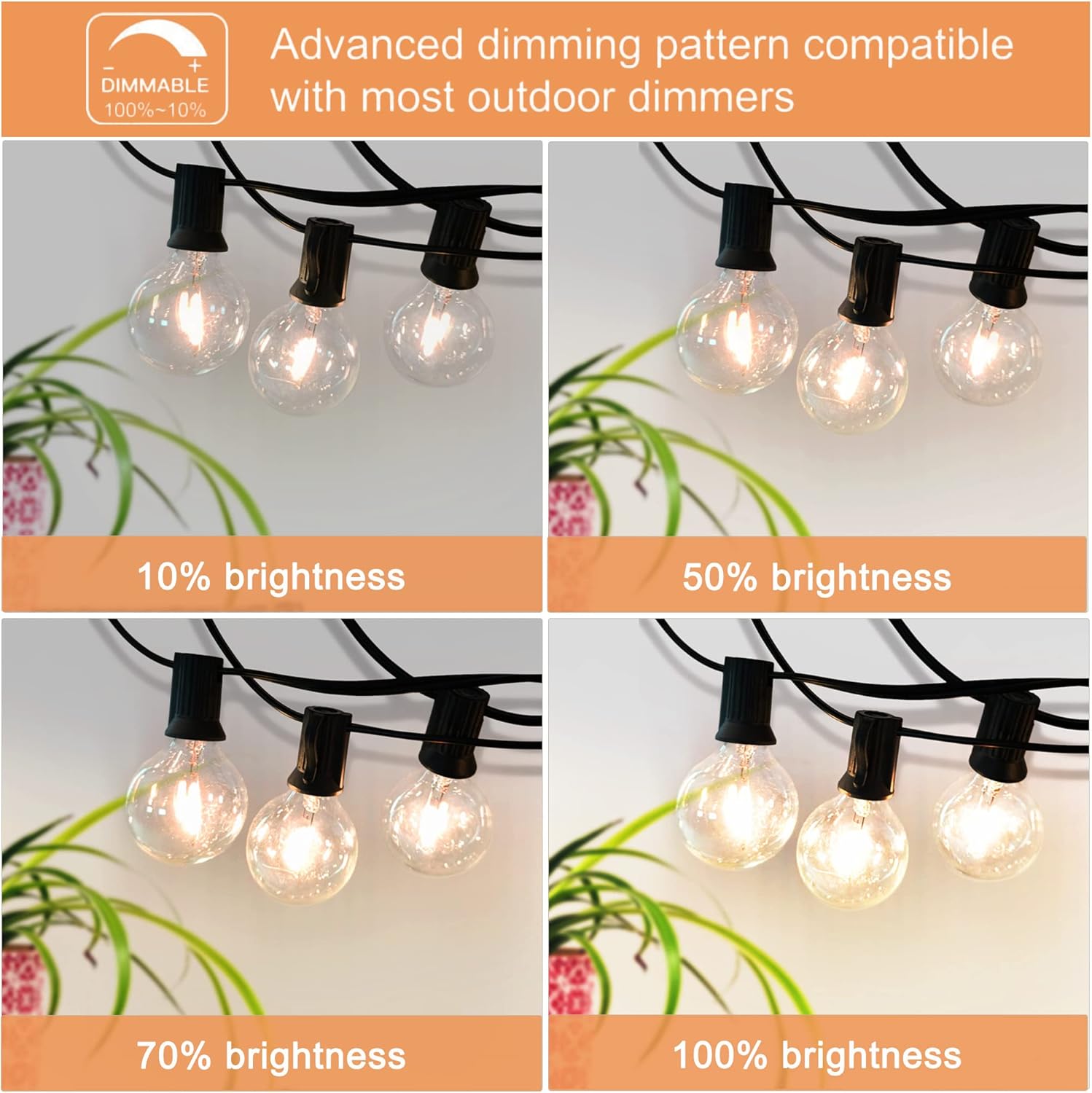 Outdoor String Lights 300FT Waterproof Globe String Lights with 150+4 Shatterproof G40 LED Bulbs,Dimmable Connectable Patio Lights String for Hanging Bistro Backyard Gazebo,2-Pack x 150 FT
