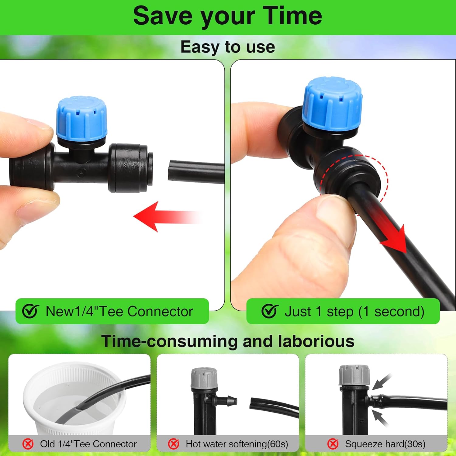 MIXC 24 Pack 1/4" Drip Irrigation Emitters, Adjustable 360° Drip Emitters for 1/4" Tubing, Leak-Proof Water Drippers, Perfect for Potted Plants, Greenhouse & Outdoor Watering Systems