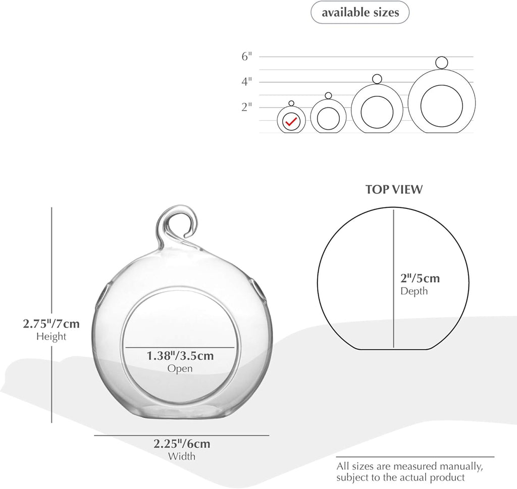 WGV Hanging Terrarium Globe, Width 2.25", Height 2.75", DIY Air Succulent Planter, Clear Glass Vase Orb with Flat Bottom, Candle Holder for Windowsill Outdoor Garden Decor, 24 Pieces Bulk