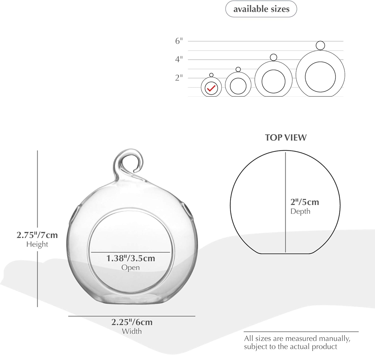 WGV Hanging Terrarium Globe, Width 2.25", Height 2.75", DIY Air Succulent Planter, Clear Glass Vase Orb with Flat Bottom, Candle Holder for Windowsill Outdoor Garden Decor, 24 Pieces Bulk