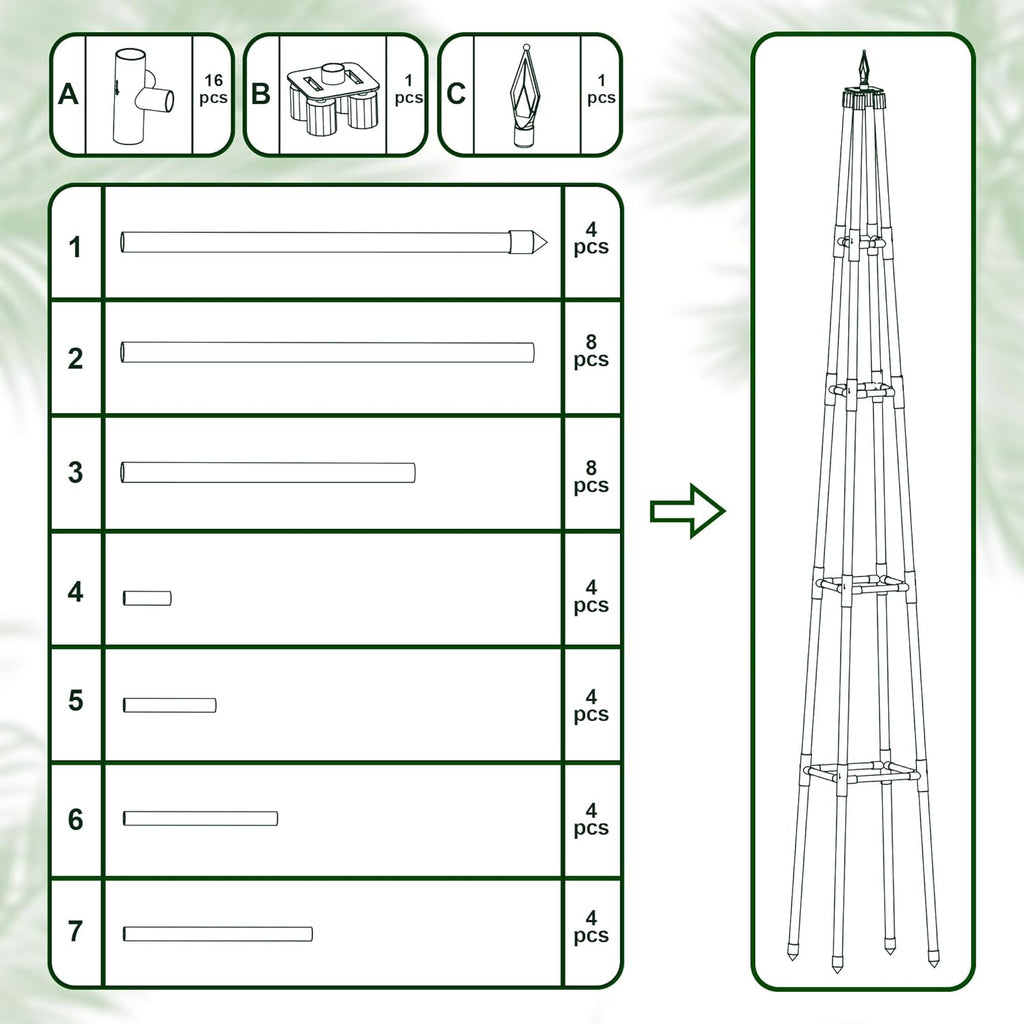 6FT Obelisk Trellis for Climbing Plants Outdoor, 16mm Rust-Proof Extra Thickened Plastic-Coated Metal Pipes, Indoor Climbing Support for Potted Plants, Vines, Flowers Stands,Black