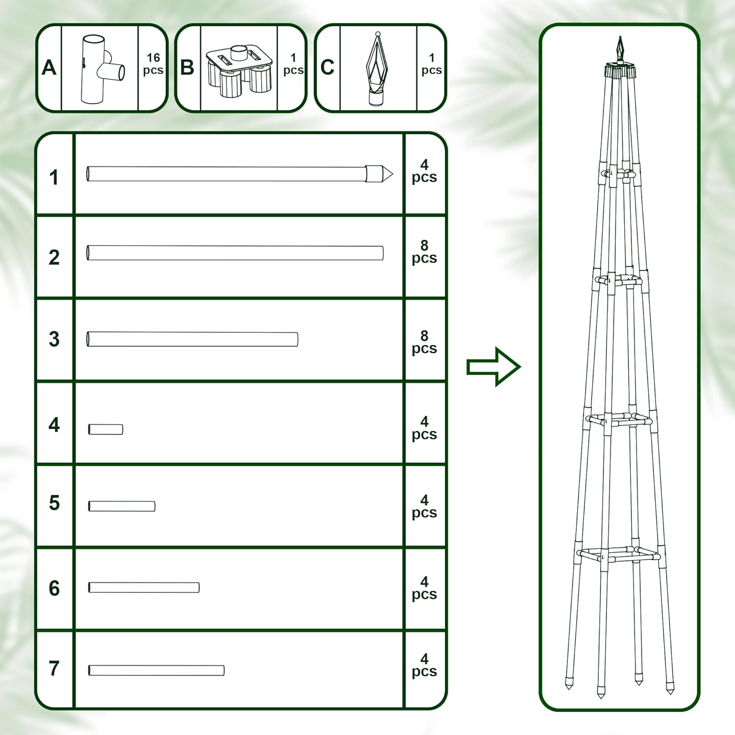6FT Obelisk Trellis for Climbing Plants Outdoor, 16mm Rust-Proof Extra Thickened Plastic-Coated Metal Pipes, Indoor Climbing Support for Potted Plants, Vines, Flowers Stands,Black