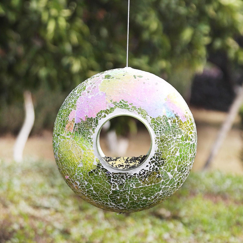 Fly Through Wild Bird Feeder Garden Hanging Bird Feeder Mosaic Circle for Outdoor Decoration,Green