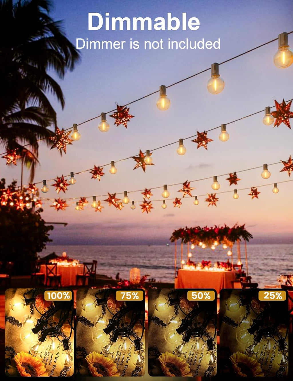 RTTY Outdoor String Lights 100 FT Globe LED Patio Lights with G40 Plastic Bulbs,Waterproof Shatterproof Dimmable Connectable Hanging for Backyard Porch Balcony Party Cafe Deck Decor