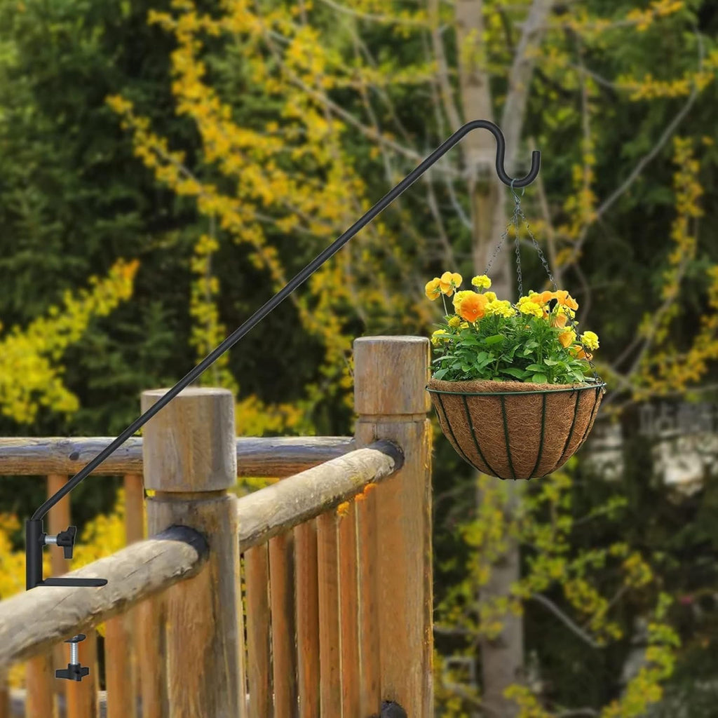 ERYTLLY Heavy Duty Deck Hook Wall Mounted Hook, Extensible and Adjustable Deck Hook with 2" Non Slip Horizontal Clamp for Hanging Bird Feeder, Plants, Suet Baskets,Wind Chimes,Lanterns and More