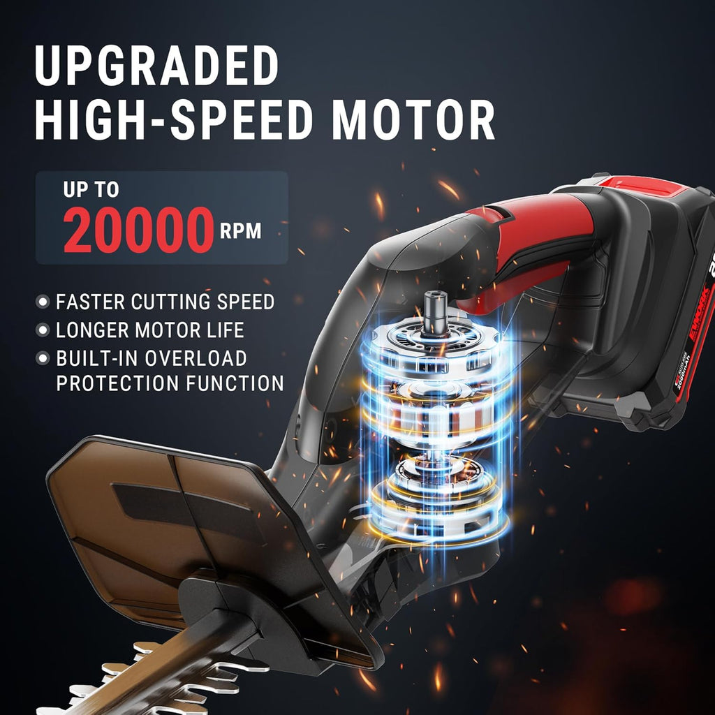 EWORK 20V 22-Inch Electric Hedge Trimmer Cordless 5/8" Cutting Capacity, Lightweight 4.3 Lbs, Battery Powered Bush Trimmer, Handheld Shrub Trimmers with Battery and Charger for Garden, Yard