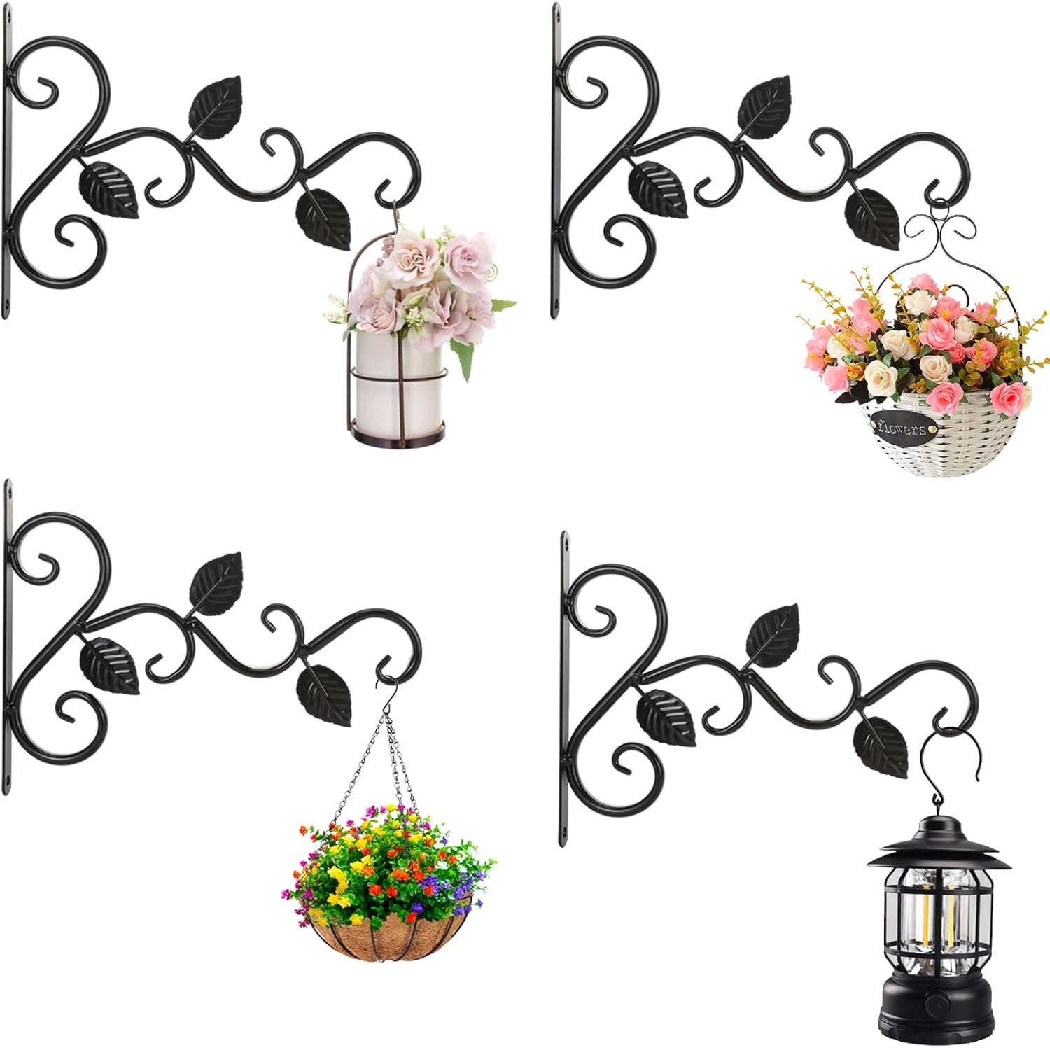 Fashion&cool 4 Pack Plant Hanging Bracket, Wall Mount Plant Hanger Outdoor Indoor, Decorative Hanging Plant Bracket Hooks for Planter Flower Bird Feeder Lanterns Wind Chimes with Screws