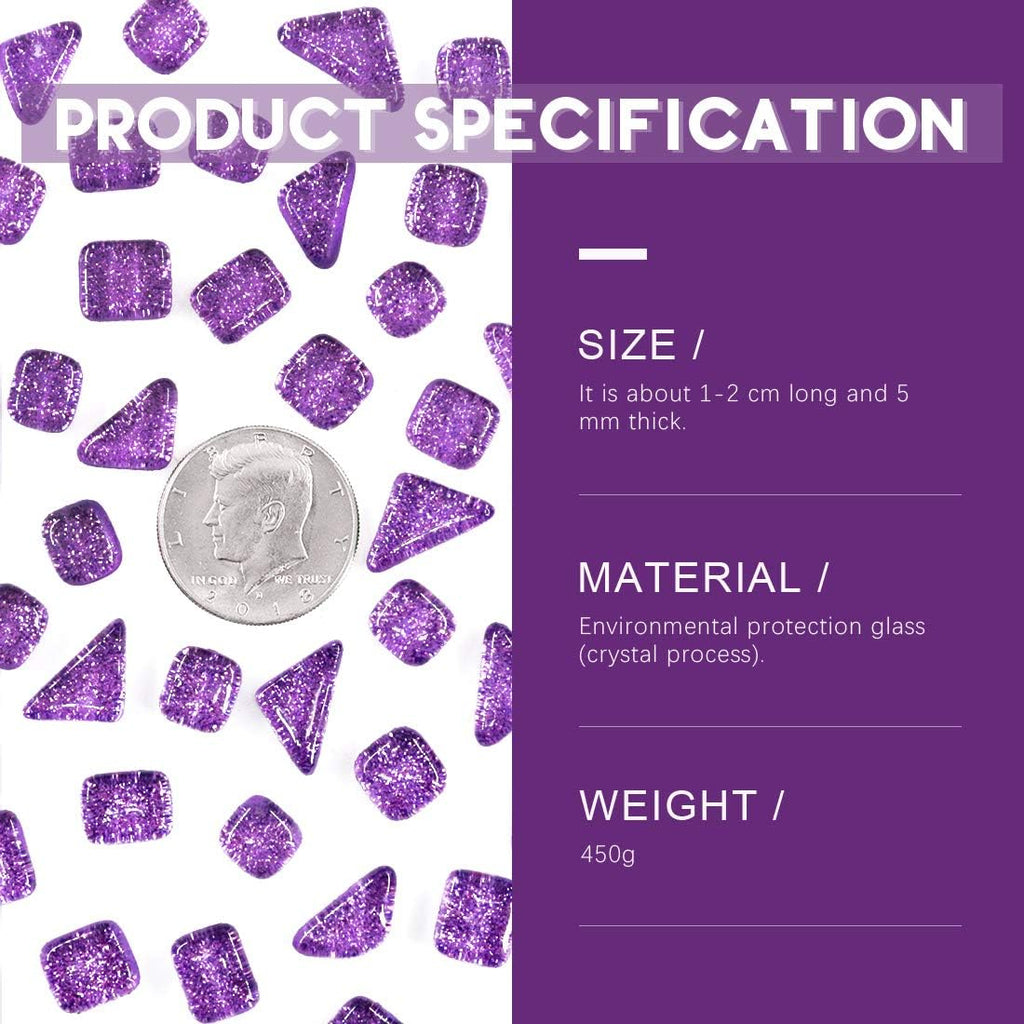 Swpeet 1 Pound Purple Shine Crystal Series Mosaic Tiles Assortment Kit, Square and Triangle Genuine Mosaic Tiles Glitter Crystal Mosaic Perfect for Home Decoration Crafts Supply