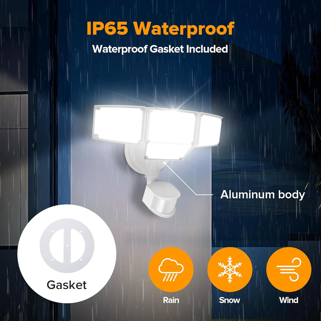 LUTEC 80W 9000LM LED Security Lights Motion Sensor Outdoor Lights, 4 Head LED Flood Light Outdoor 5000K Daylight, IP65 Waterproof, Motion Detected Light for Outside, Garage, Yard - 2 Pack (White)