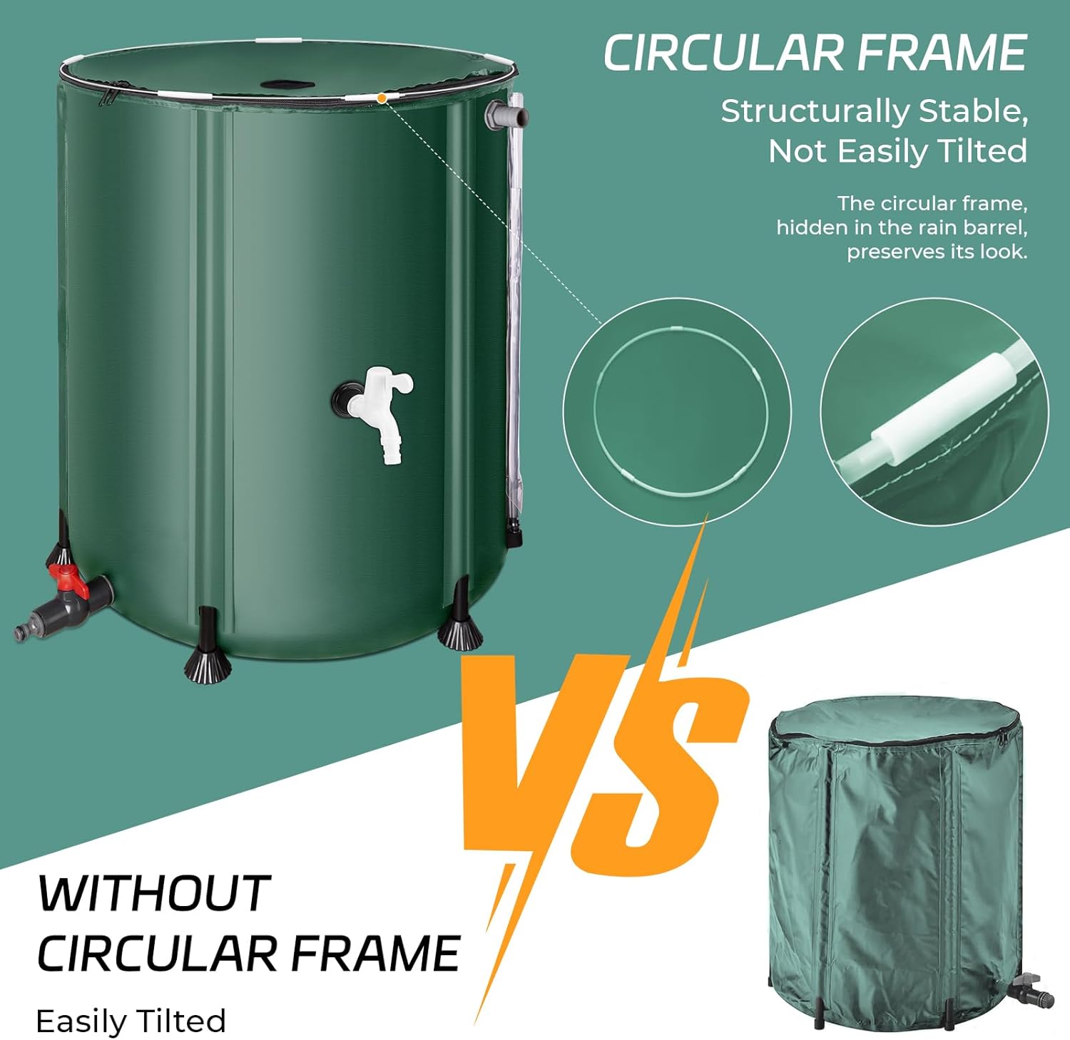 Rain Barrels to Collect Rainwater from Gutter - Portable Water Storage Tank Water Barrel Rainwater Collection System Rain Catcher Include Filter Two Spigots and Overflow Kit (53 Gallon,Green)