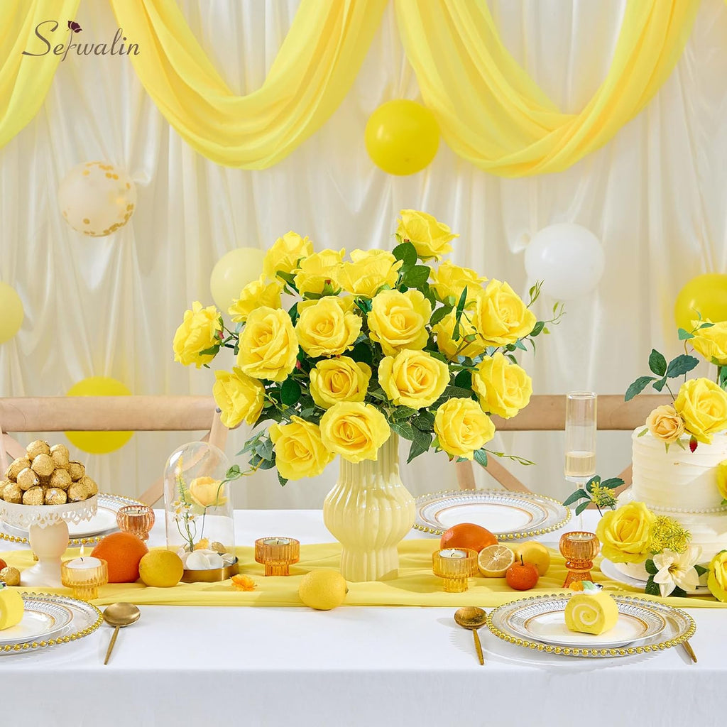 Serwalin ﻿30pcs Artificial Yellow Roses, Realistic Silk Roses Fake Long Stem Artificial Roses for Mother,Wedding Bouquet Table Centerpieces Party Home Birthday Graduation Decorations
