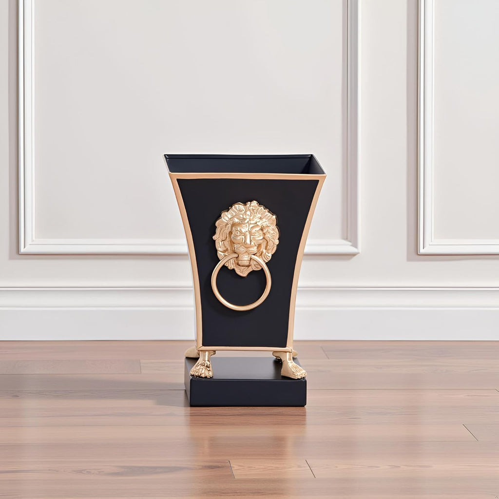 Jaye's Studio Regency Line, Paws & Claws, Decorative Square Cachepot & Planter, Gold Trim & Finish, Hand-Painted, Handcrafted Metal, Luxury Indoor Planter, Size 5x5x9, (Black)