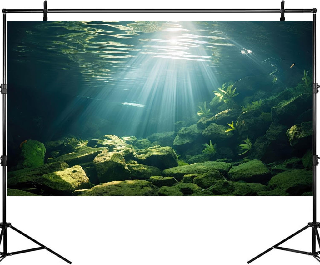 Under The Sea Aquarium Background Aquatic Plants Deep Sea Fish Tank Background Underwater Sunray Rock Terrarium Backgrounds Deep Ocean Floor Tropical Fish Tank Backgrounds 48x18in