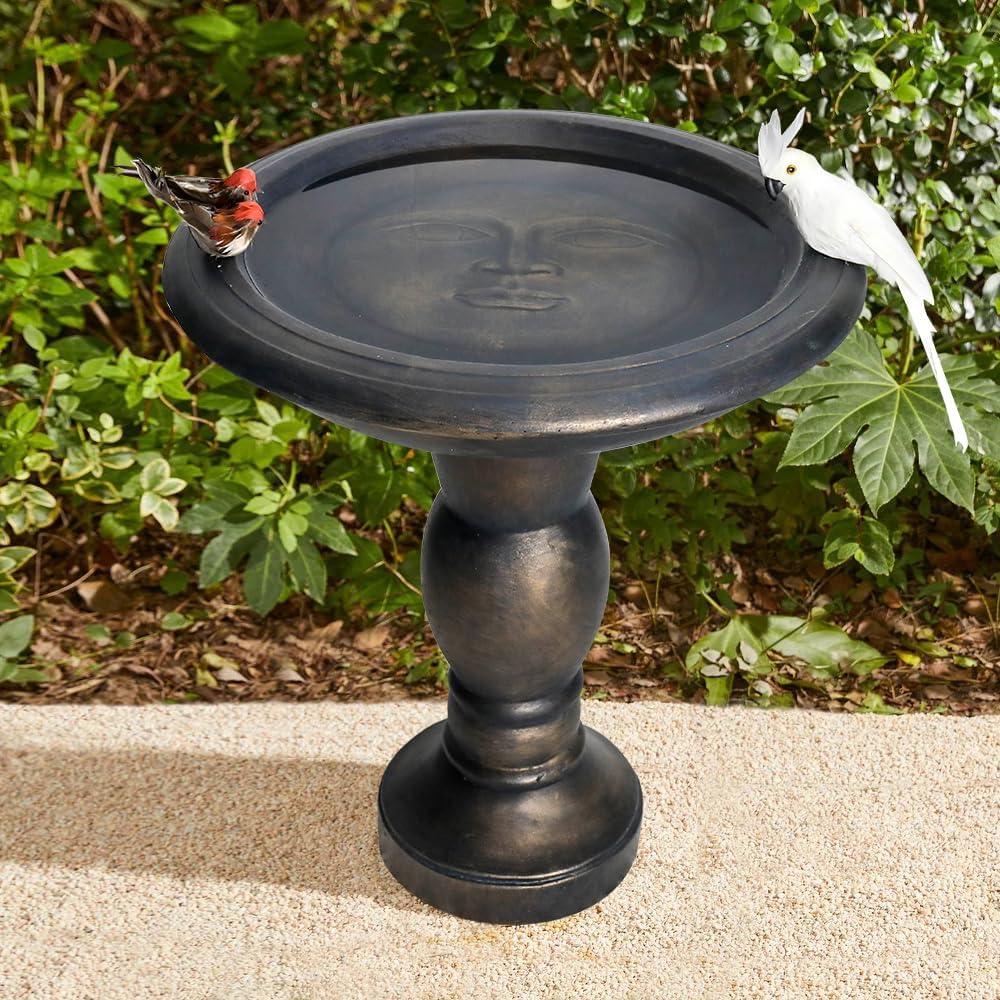 SKYFIRE 22-Inch Fibre Reinforced Concrete Pedestal Floor Fountain and Bird Bath Outdoor Decor for Garden, Patio, Lawn, Backyard - 20”L X 20”W X 22”H Antique Pedestal Birdbath