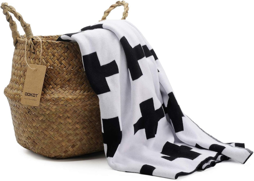 DOKOT Seagrass Plant Basket with Handles, Wicker Woven Storage Basket (8.3inch Diameter x 9inch Height), Natural