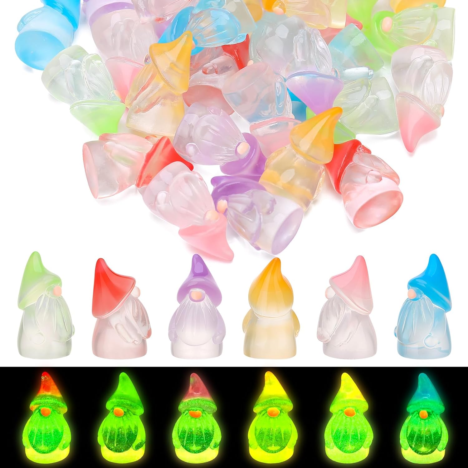 30 Pcs Luminous Mini Resin Gnomes, Tiny Gnomes Fairy Garden Statues Glow in The Dark Miniature Gnome Figurines Decor for Landscape, Outdoor, Patio, Yard, Lawn (6 Colors)