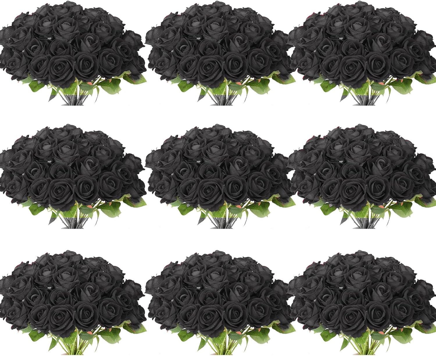 102 PCS Fake Roses Artificial Flowers Bulk, Black Roses Bridal Bouquet Silk Faux Rose with Stems for Wedding Flowers Decoration, Valentine's Day, Bridal Bouquet, Anniversary,Home Decor (102PCS, Black)