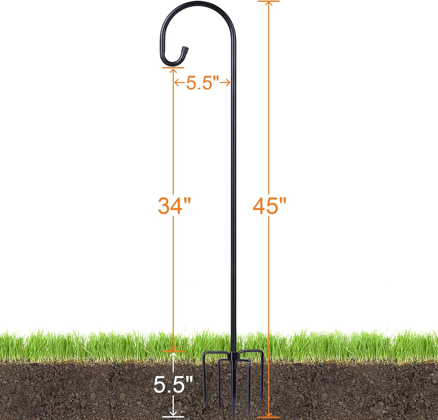 Ottsuls Bird Feeder Pole, 45 INCH Heavy Duty Shepherds Hooks for Outdoor with 5 Prong Base, Adjustable Stand Hanger for Garden Plant, Hummingbird Feeder, Lantern, Hanging Wedding Decor (2 Pack)
