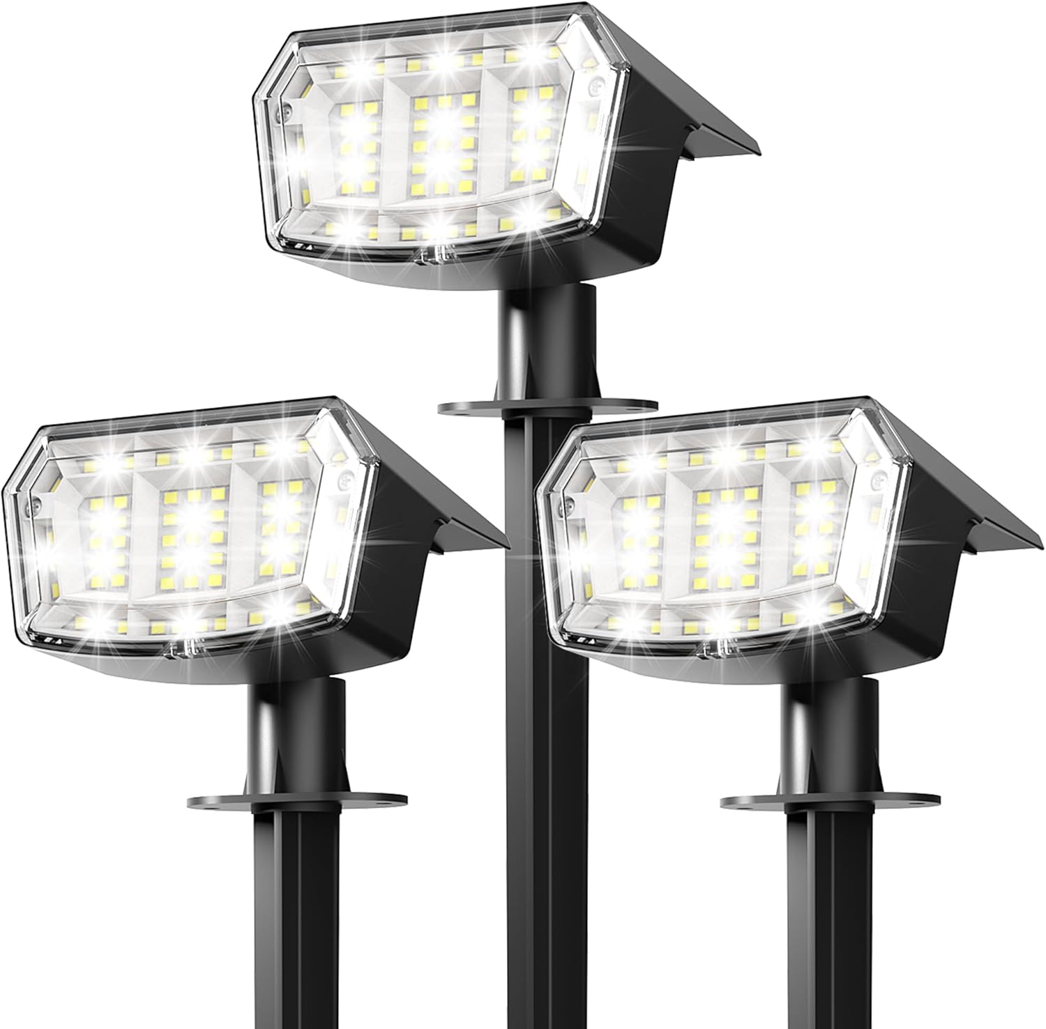 Solar Lights Outdoor Waterproof IP65, 63 LED 3 Lighting Modes Solar Powered Yard Garden Spot Lights for Outside Landscape- 3 Pack (Cool White)