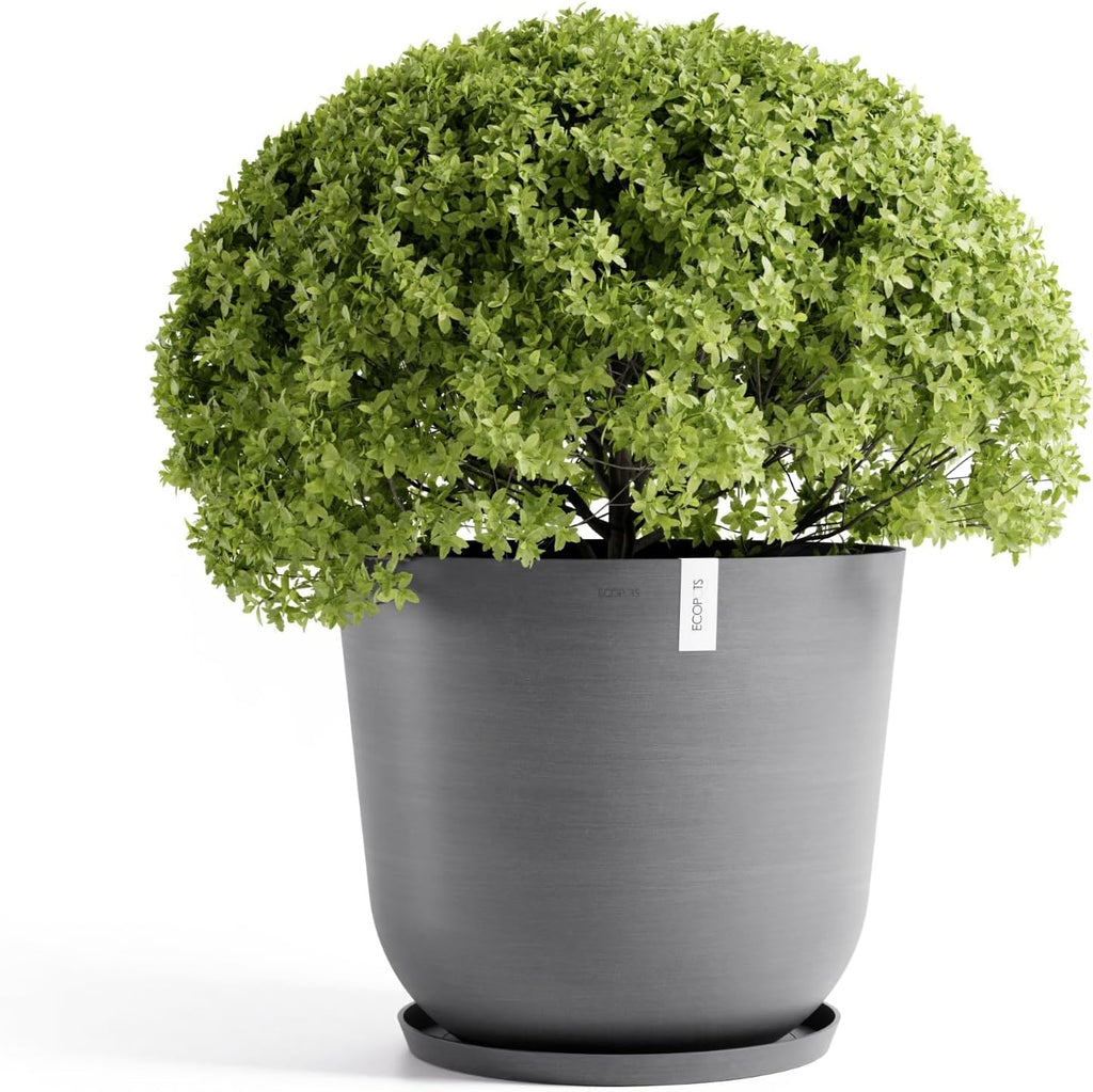 Ecopots Oslo Durable Modern Round Indoor/Outdoor Recycled-Based Composite Flower Pot Planter, Grey, 25.5"