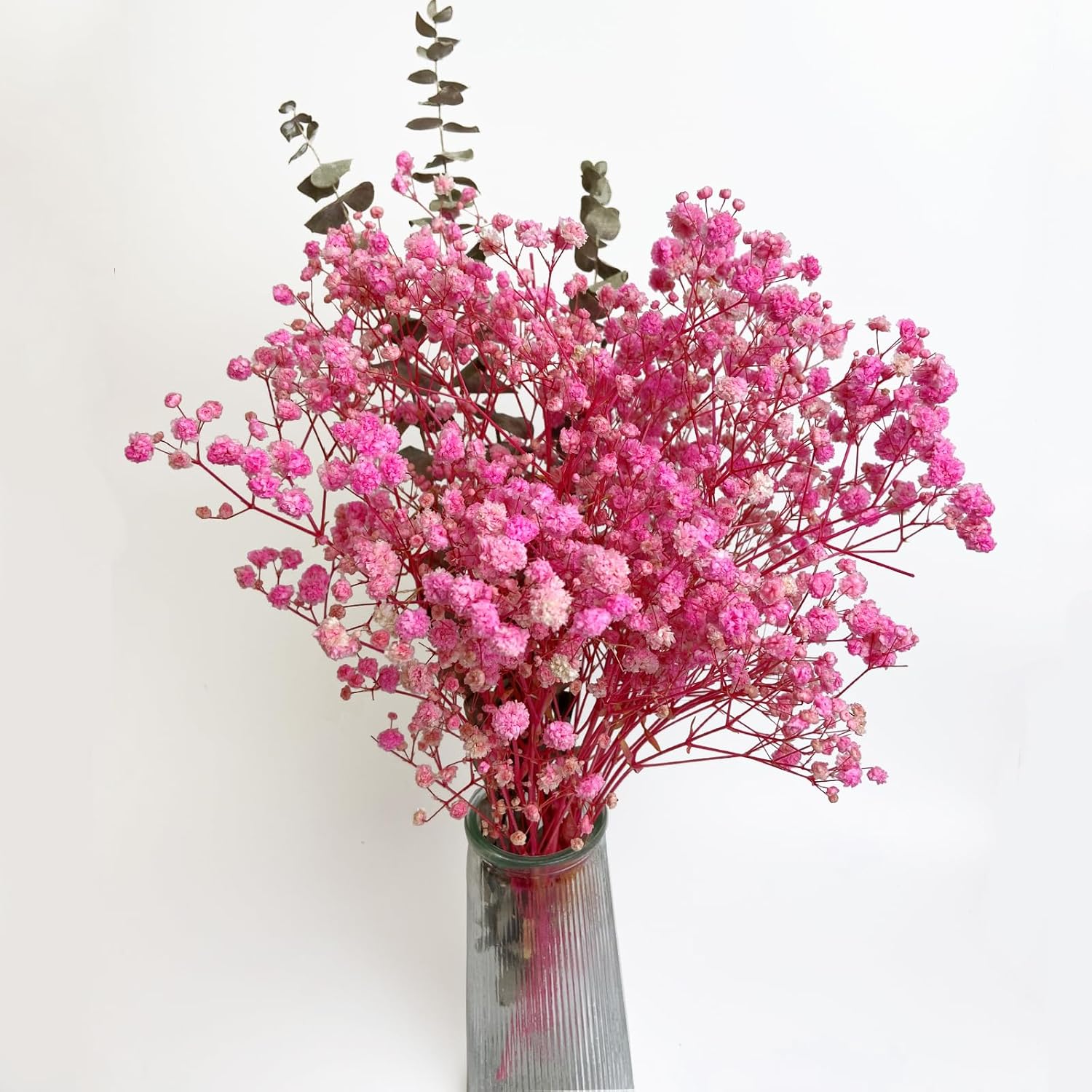 L'BREVOGA Dried Flower Bouquets, Preserved Pink Baby's Breath with Eucalyptus for Decoration Floral Arrangement Home Party (Baby's Breath Pink)