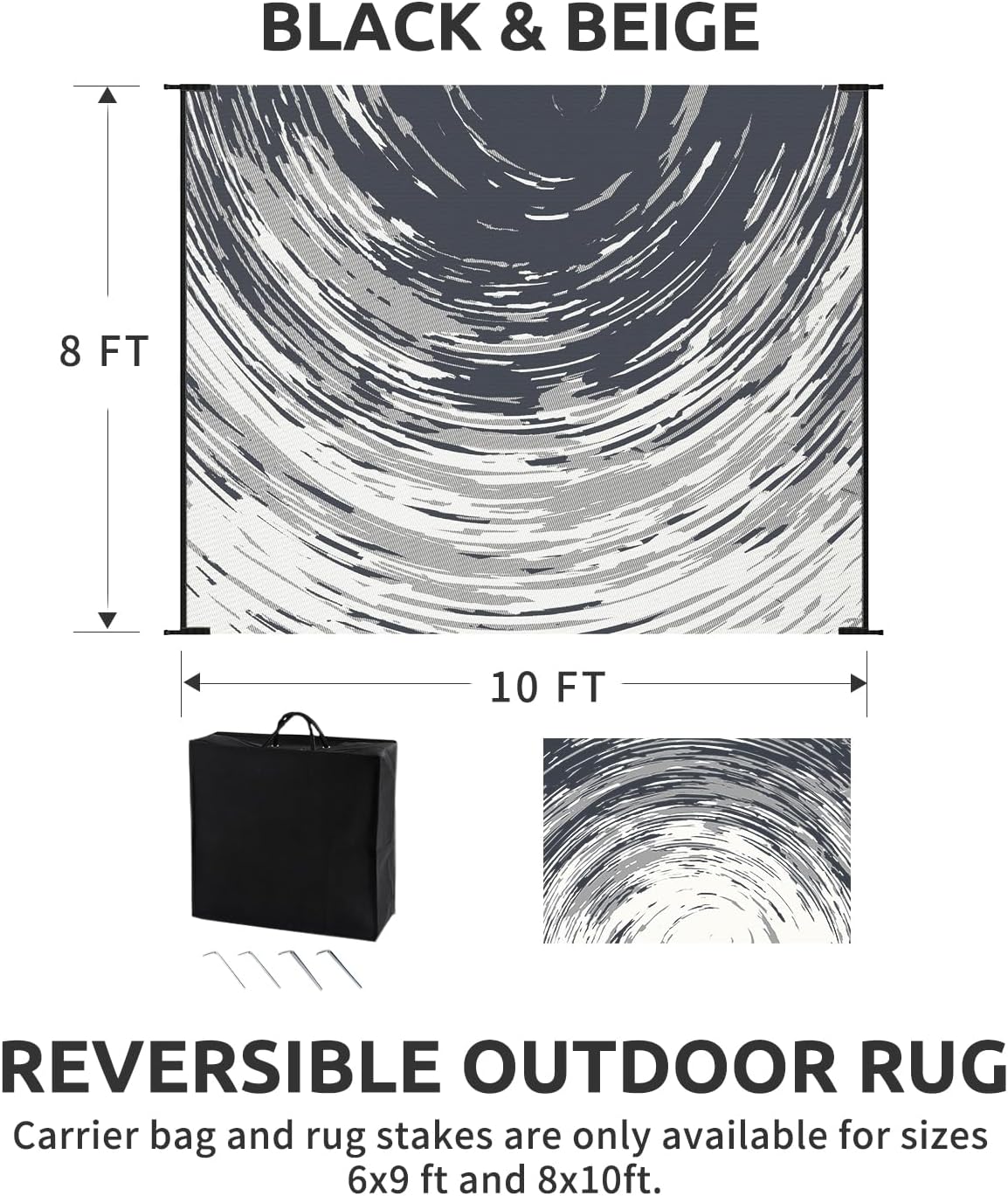 COCOER Modern Outdoor Rug 8x10 Reversible-Waterproof Outdoor Patio Rug-Quick Dry Outdoor Area Rugs Indoor Outdoor Rugs-Outside Rug Patio Decor for Porch Deck Balcony Backyard