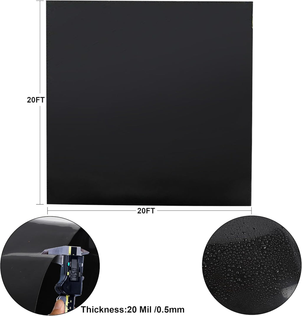 20 x 20 FT Pond Liner, 20 Mil Fish Pond Liner Pond HDPE Liner, Pond Liners for Outdoor Ponds, Koi Ponds, Garden Fountain, Waterfall