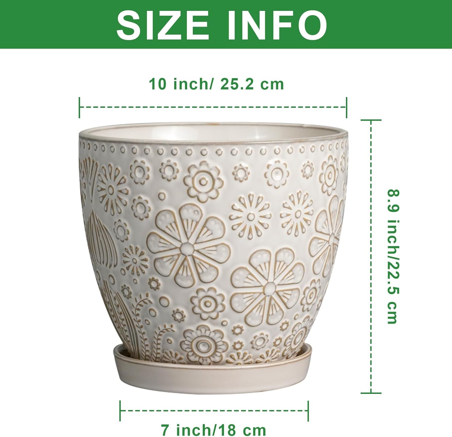 10 Inch Ceramic Planter Pot Large Plant Pot for Indoor Plants Outdoor Round Flower Pot with Drainage Hole and Saucer for Home Garden Decor White
