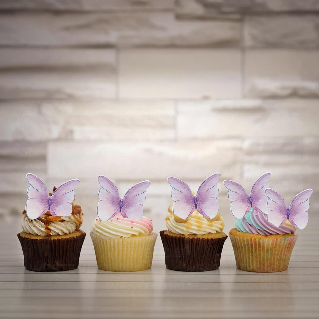 Ephlyn 48Pcs Edible Butterfly Cupcake Toppers Cute 3D Butterfly Cake Picks for Baby Shower Bridal Shower Boys Girls Birthday Party Cake Decorations Supplies Purple