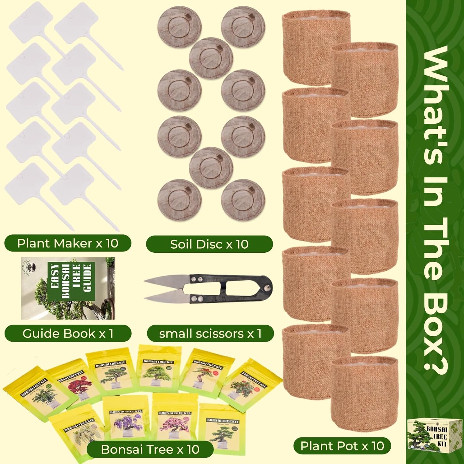 Premium Bonsai Tree kit - 10 Types Bonsai Tree Growing Set for Starter with Soil, Pots, Scissor, Plant Makers, Grow Greenery Indoor, Beginner Planting Kit Plant Gifts