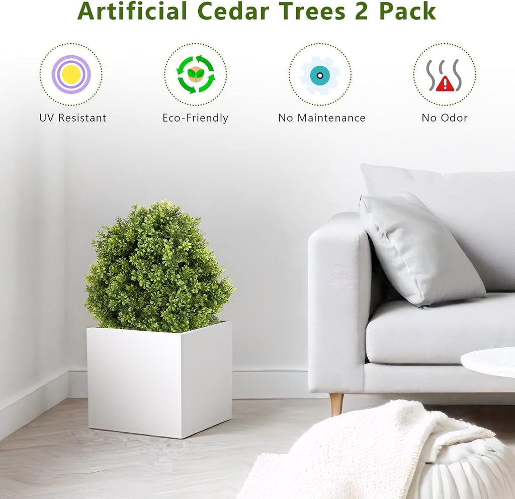 THE BLOOM TIMES 2ft Faux Boxwood Plants Outdoor Set of 2, Topiary Balls Artificial Outside Trees, 24" UV Resistant Fake Greenery Bushes & Shrubs for Front Porch Planter