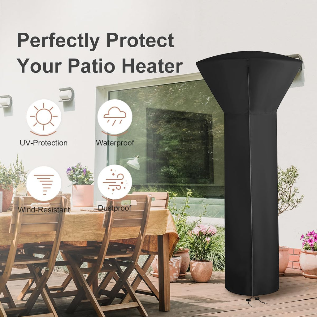 Vailge Patio Heater Covers with Zipper and Storage Bag,Heavy Duty 600D Oxford Waterproof Outdoor Heater Cover Wind-Resistant Dustproof UV-Resistant,Black,89'' Height x 33" Dome x 19" Base