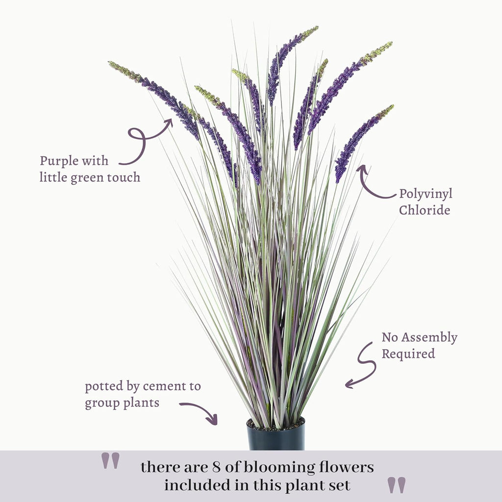 KOL 4ft Artificial Veronica Spiked Speedwell Grass, 47in Faux Veronica Spicata Flower, Tall Fake Reed Grass for Home Office Garden Wedding Decor, Indoor Outdoor Fake Plant, UV-Resistant, Purple