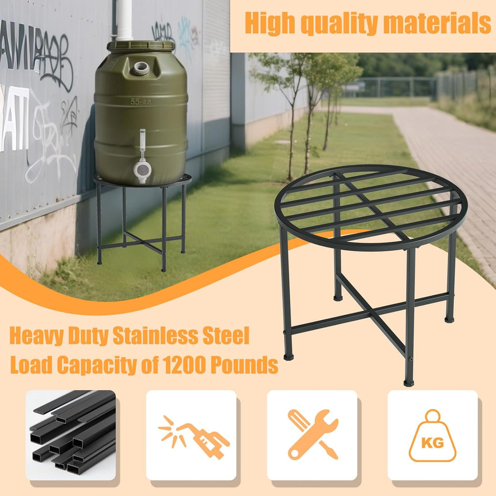Heavy Duty Stainless Steel Rain Barrel Stand，1200lb Capacity Water Collection Barrel Stand，Rust-Proof & Weatherproof, Fits 45/50/55 Gallon Plastic Outdoor Rain Barrels