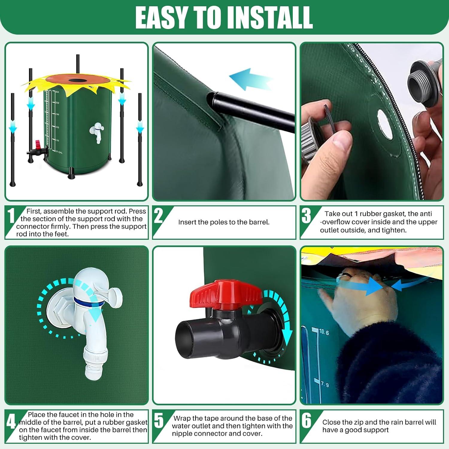 53 Gallon Collapsible Rain Barrel, Rain Water Collection Barrel with 1000D Oxford Cloth, Portable Rainwater Collection System with Spigot and Overflow Kit