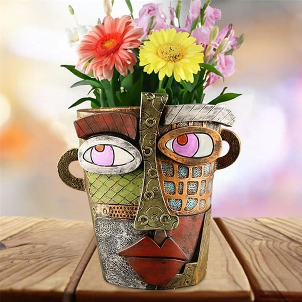 Picasso Pot, Face Planters, Plant Pots Sanxingdui Style, Abstract Head Planter, Handcrafted Planter Resin - Cute and Funky (Retro)