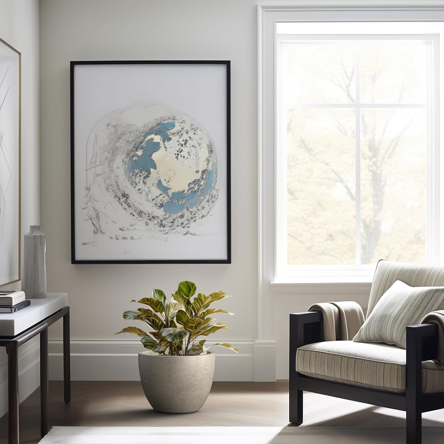 Kante 14.2 Inch Round Concrete Planter - Classic Large Indoor/Outdoor Plant Pot with Drainage Hole and Rubber Plug, Suitable for Gardens and Patios, Weathered Concrete