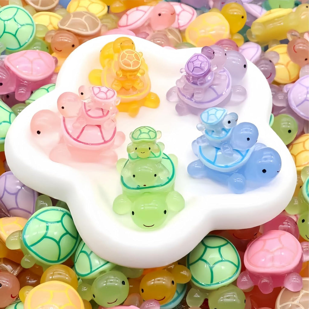 30 Pcs Medium Glow in The Dark 3D Resin Turtles Miniature Garden Figurines,Accessories for Decorating DIY Dollhouse Fish Tank Fridge Wall Art, Safe, Durable, Non Fading