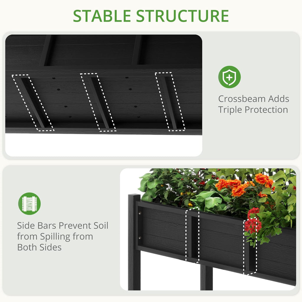 LUE BONA Raised Garden Bed with Tools, 47*18*29 in, Poly Elevated Planter Box with Legs And Storage Shelf, Weather Resistant, 3-Year Warranty, Standing Growing Bed Herb Planter for Vegetable, Black