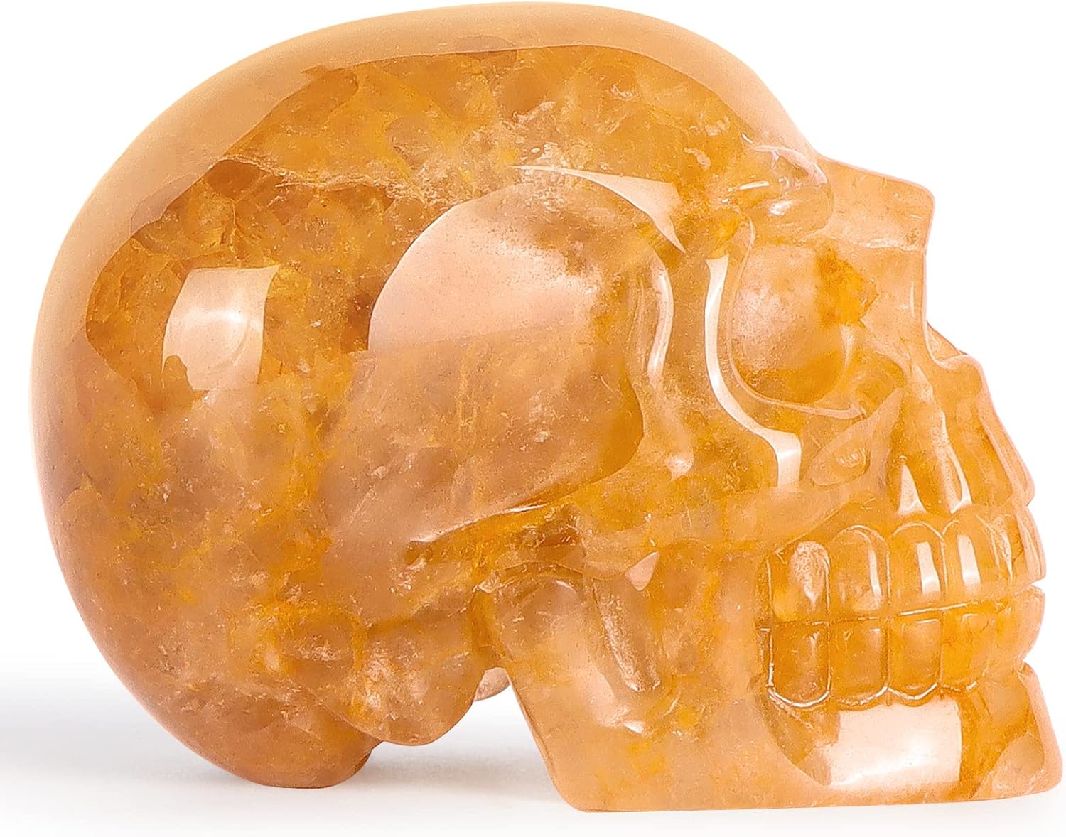 3.0" Citrine Crystal Skull Figurine Healing Stones Carved Sugar Skull Head Sculpture Decor Day of The Dead Statue Ornaments Decorations