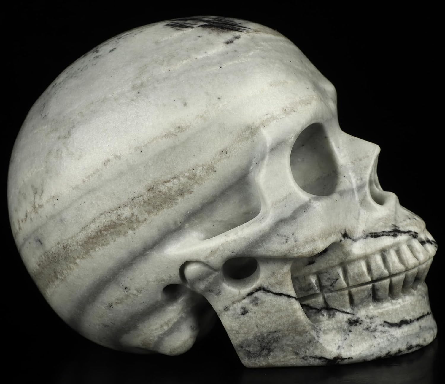 Skullis 5.0”Picasso Jasper Crystal Skull, Hand Carved Gemstone Fine Art Sculpture, Reiki Healing Stone Statue.3160