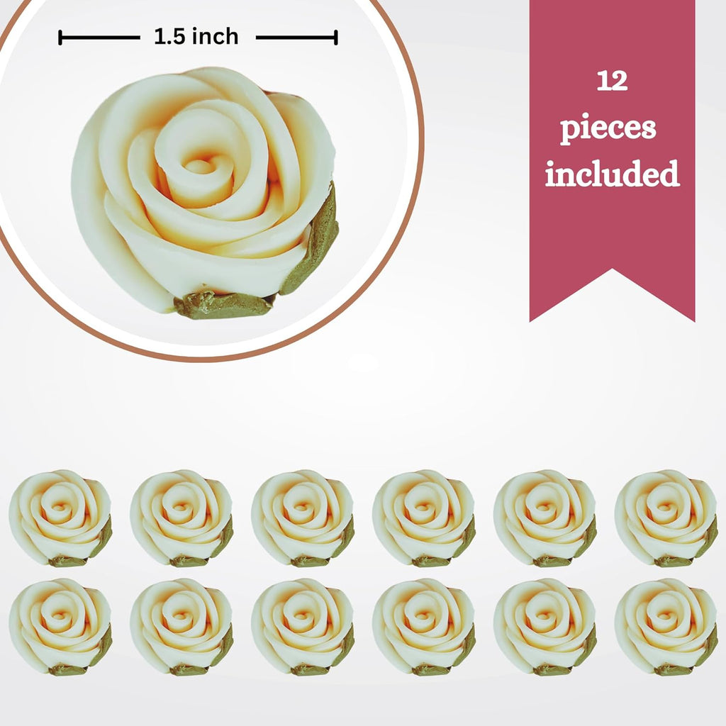 Confect Edible Flower | Edible Flower for cake decorations | Edible Flower Cupcake Toppers | Cupcakes & Doughnut Edible Toppers | Classic Pearl Ivory Sugar Flower- Pack of 12