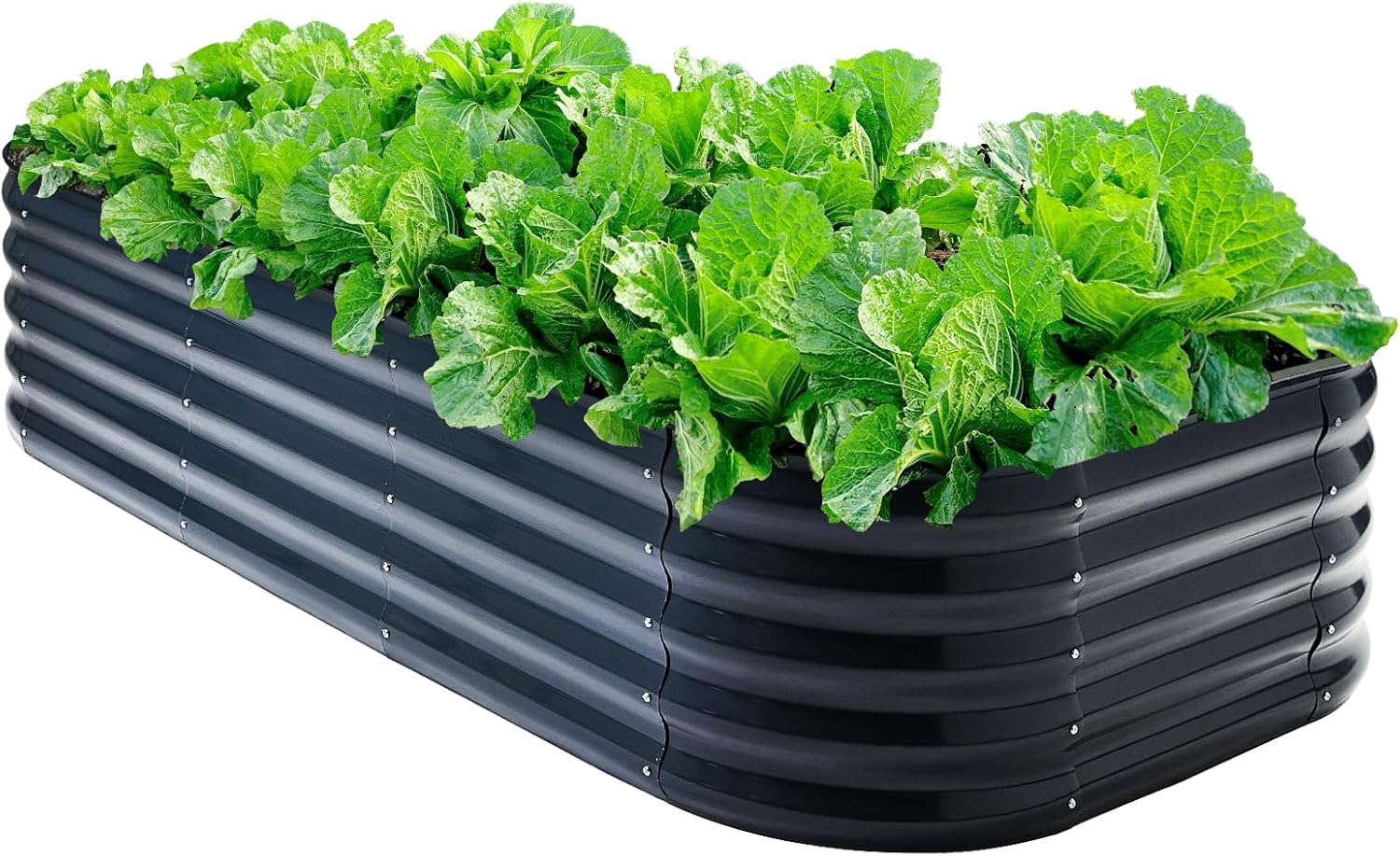 Galvanized Steel Raised Garden Bed 8x2ft Oval - 17" Tall 9-in-1 Modular Planter Box for Vegetables/Flowers, Rust-Proof Metal Outdoor Planters Rubber Edging (Grey)