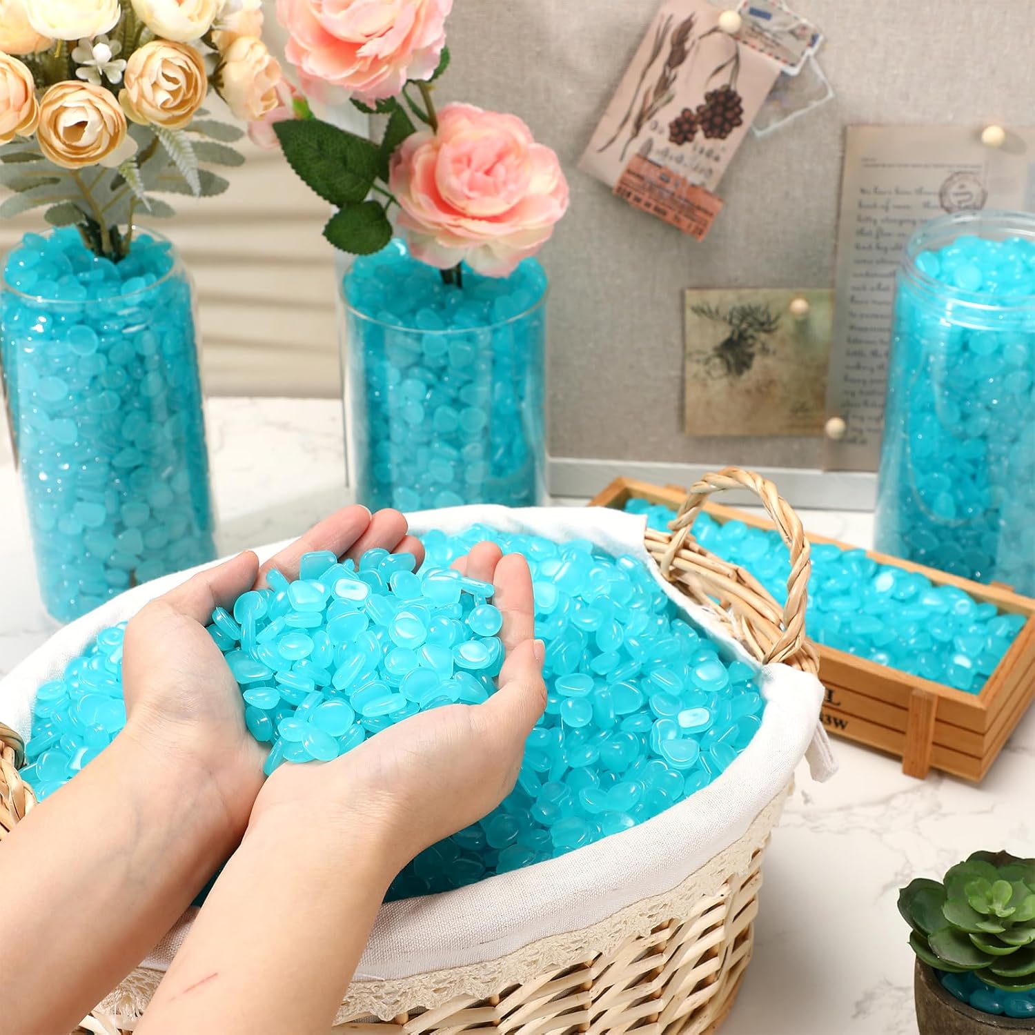 Sasylvia 12000 Pcs Glow in The Dark Rocks Glow in The Dark Stones Glowing Rocks for Garden Outdoor Glowing Fish Tank Pebbles Luminous Stone for Outdoor Yard Patio Aquarium Landscaping (Dark Blue)