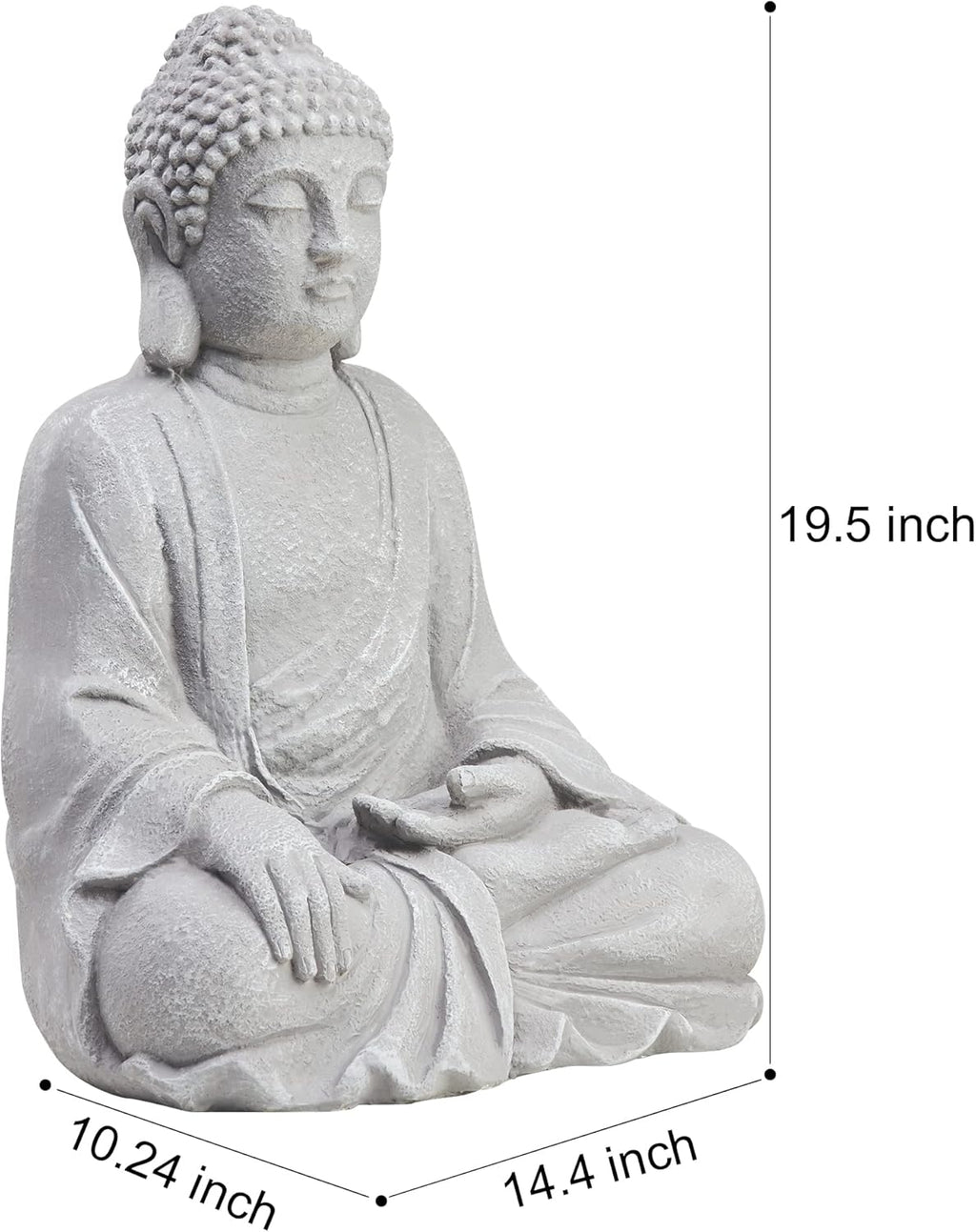 TOETOL Large Buddha Statue Outdoor Zen Decor Medium 20” High Yard Decor Magnesium Oxide Stone Grey for Yard Garden Patio Deck Home