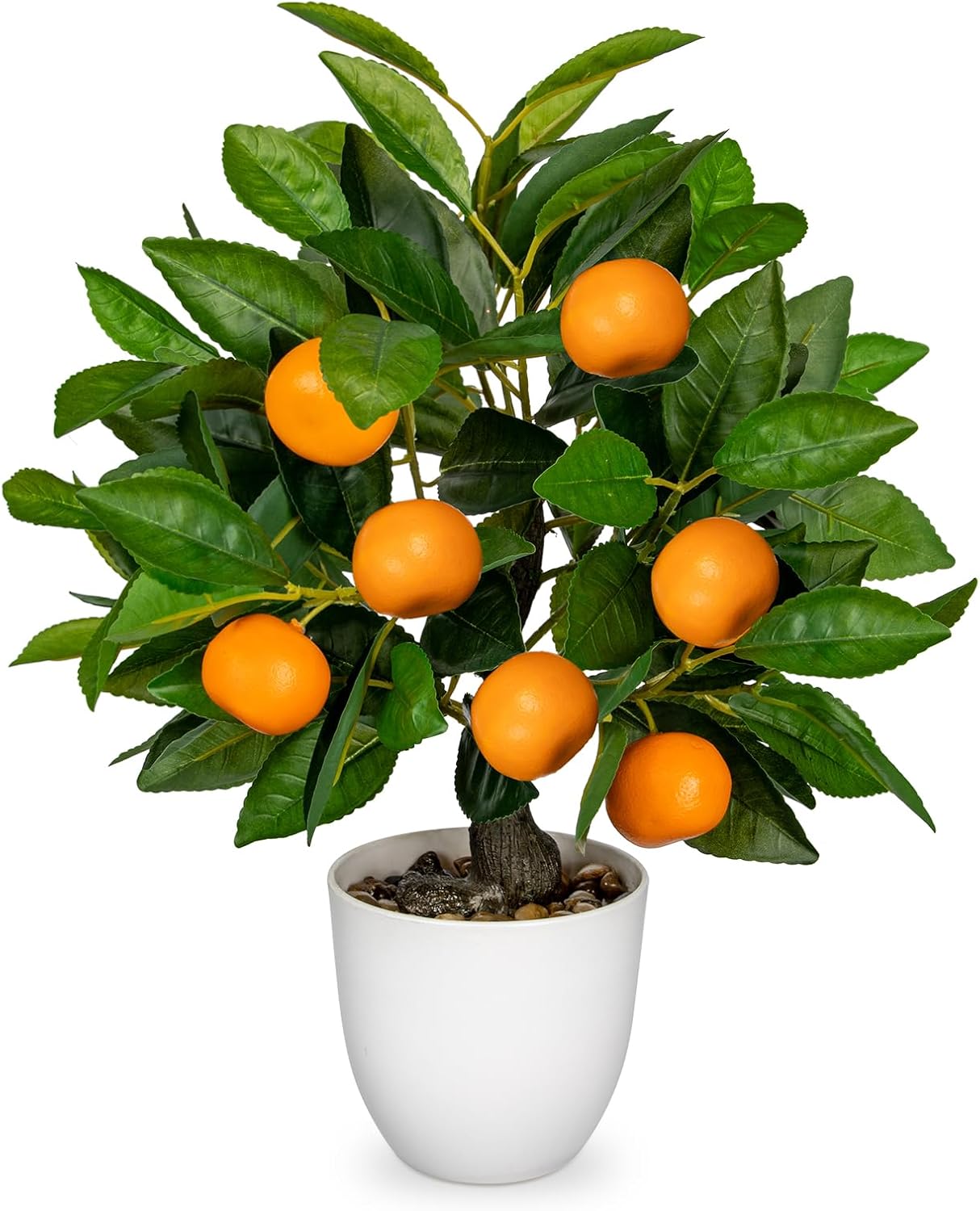 Artificial Potted Plants 16.1 inches Fake Orange Tree Artificial Citrus Fruit Plant with White Pot Faux Plants Indoor for Home,Office, Living Room Table, Desk