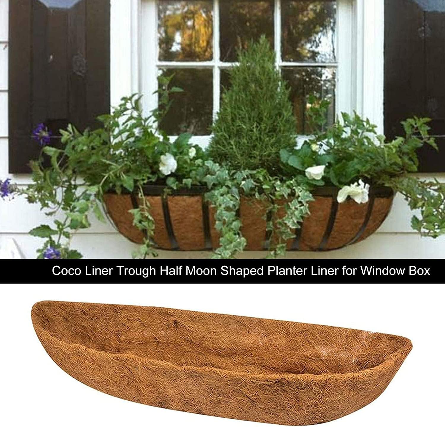 chengchuang 2 Packs Natural Coco Fiber Replacement Liner, 24/30/36/48 in Coconut Liners for Planters, Coco Liners for Window Box/Hanging Basket Liners, Durable Coconut Coir for Planting (48 inch)