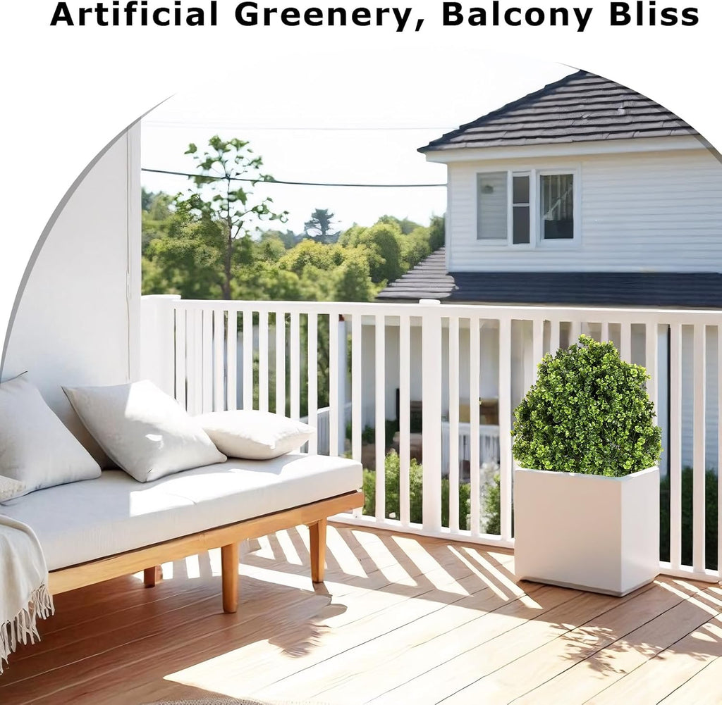 27“ Realistic Artificial Boxwood Topiary Trees Set of 2, Faux Boxwood Plants Outdoor UV-Resistant, No Maintenance Curb Appeal Fake Evergreen Bushes & Shrubs for Front Porch Outside Planter Decor