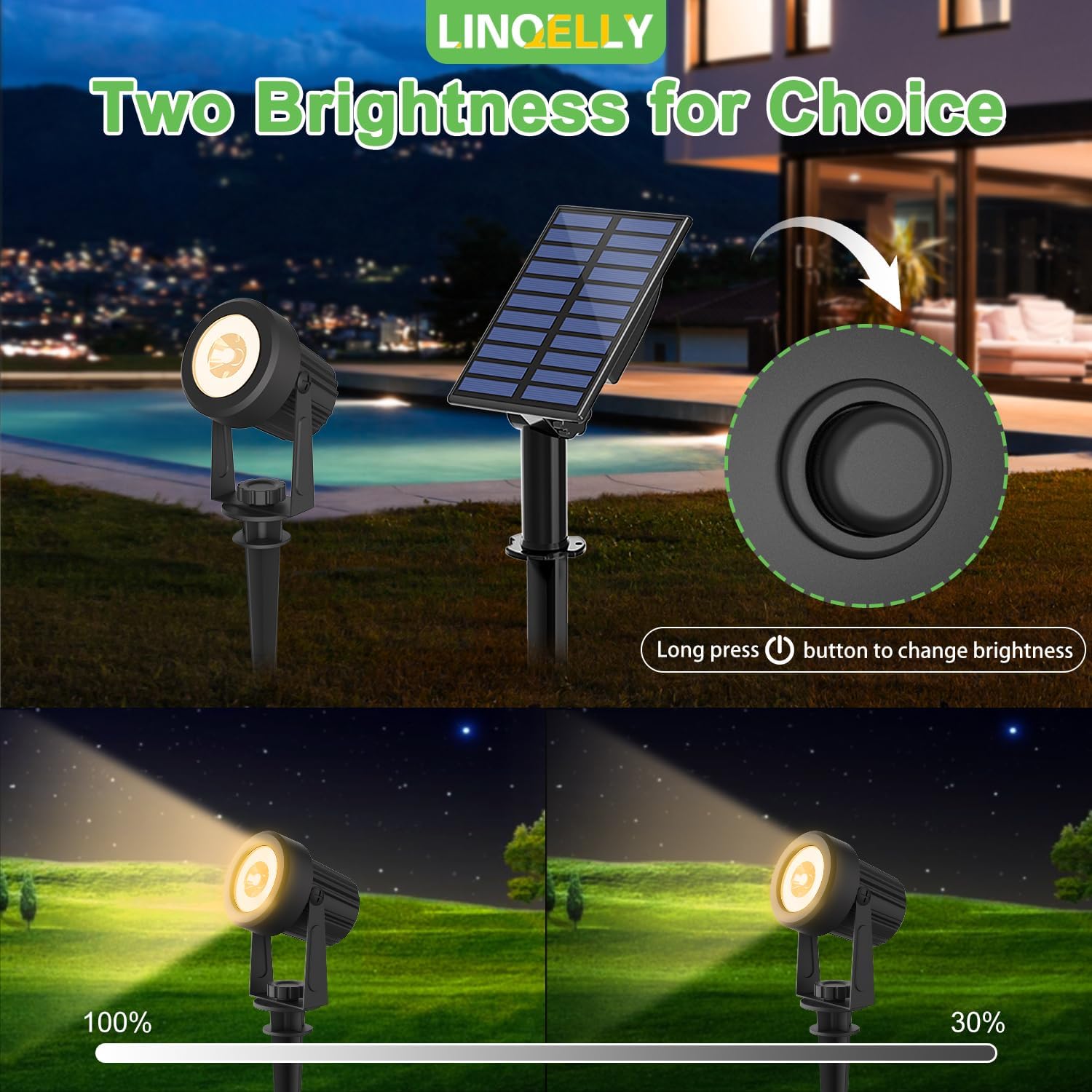 Solar Spotlights Outdoor 2Pack Warm White Auto Dusk to Dawn Landscape Lights, IP65 Waterproof Solar Lights for Garden Yard Path 2-in-1 Ground or Wall Mount